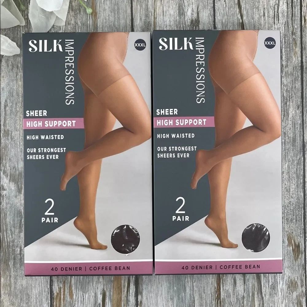 Silk Impressions Shimmer Sheer Pantyhose Stockings 40 Denier Sheer 2, 2-Packs 3X